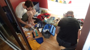 The Bro and I digging into the crew supplies.
